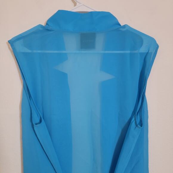 Orttu Star Neck Cardigan Blue Semi Sheer Chiffon Wrap Around Belt Small Kimono - Picture 7 of 16